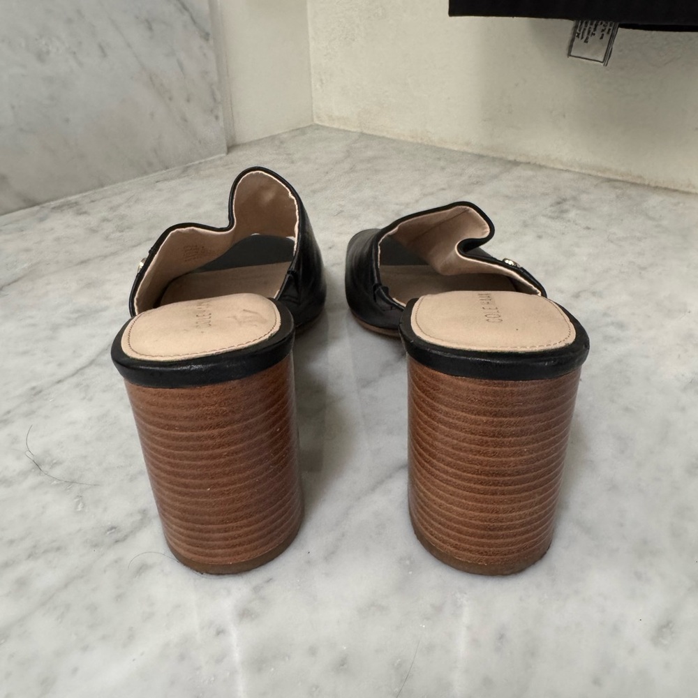 Cole Haan Black Leather Mules with Wooden Heel - Picture 5 of 7